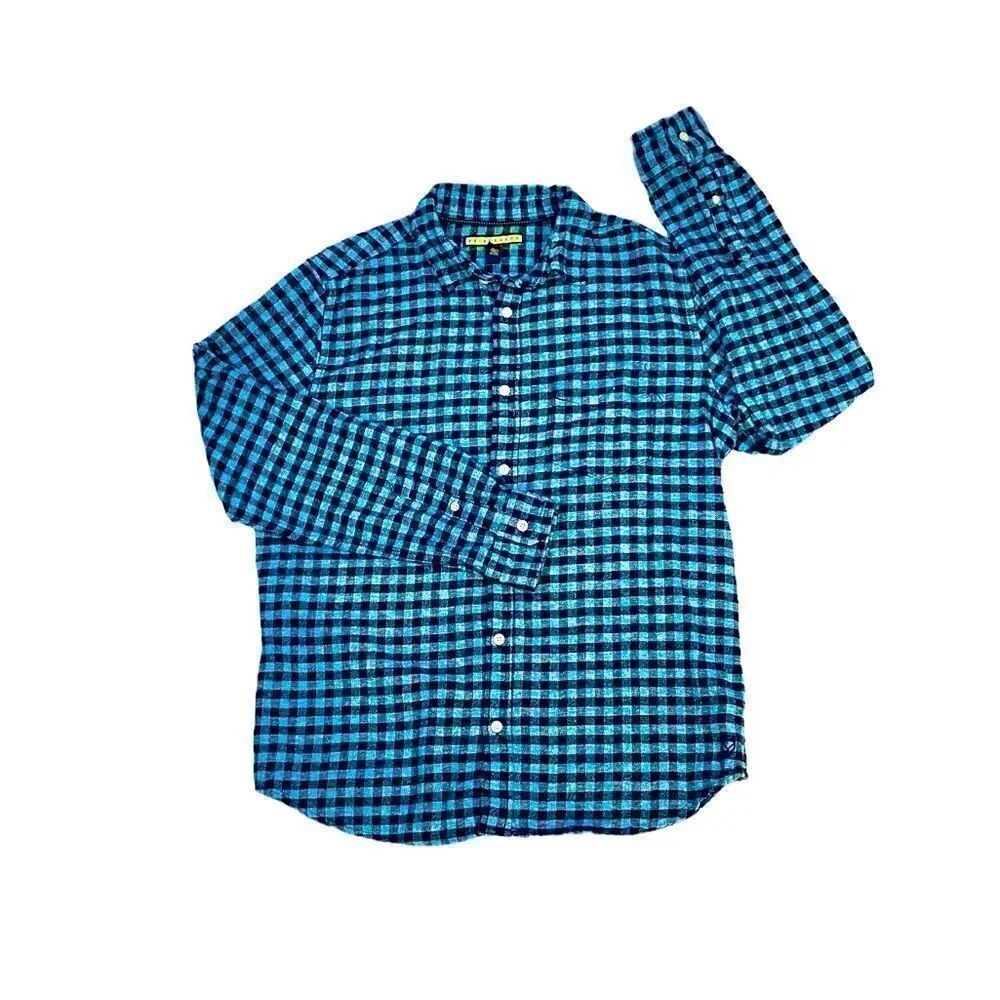 Prince & Fox Cozy Long Sleeve Teal Blue and Black Flannel Men’s Size Medium